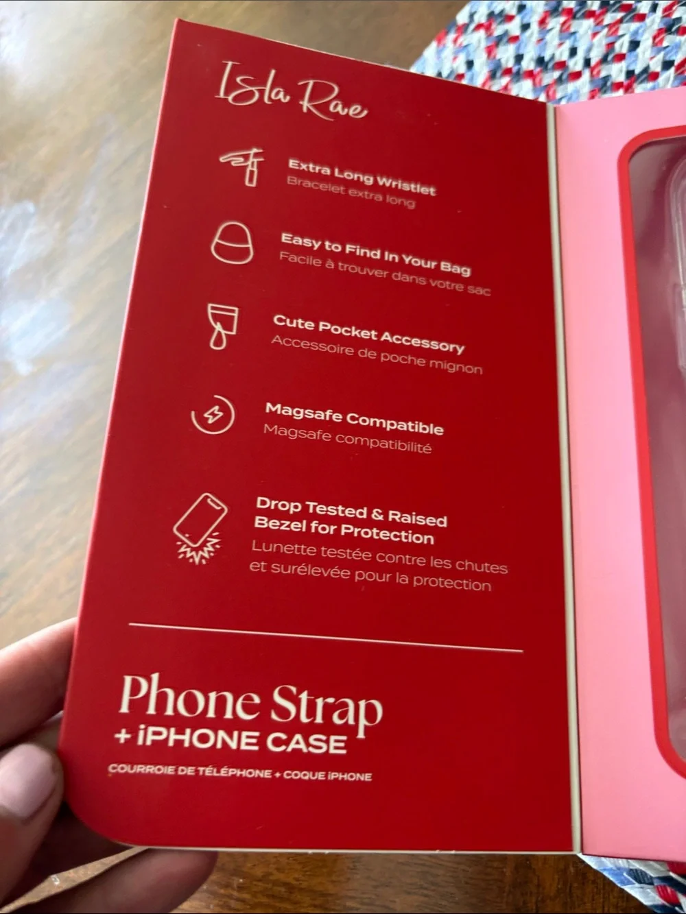Isla Rae Apple Beaded Phone Strap & Clear iPhone Case in Red & Light Blue bn